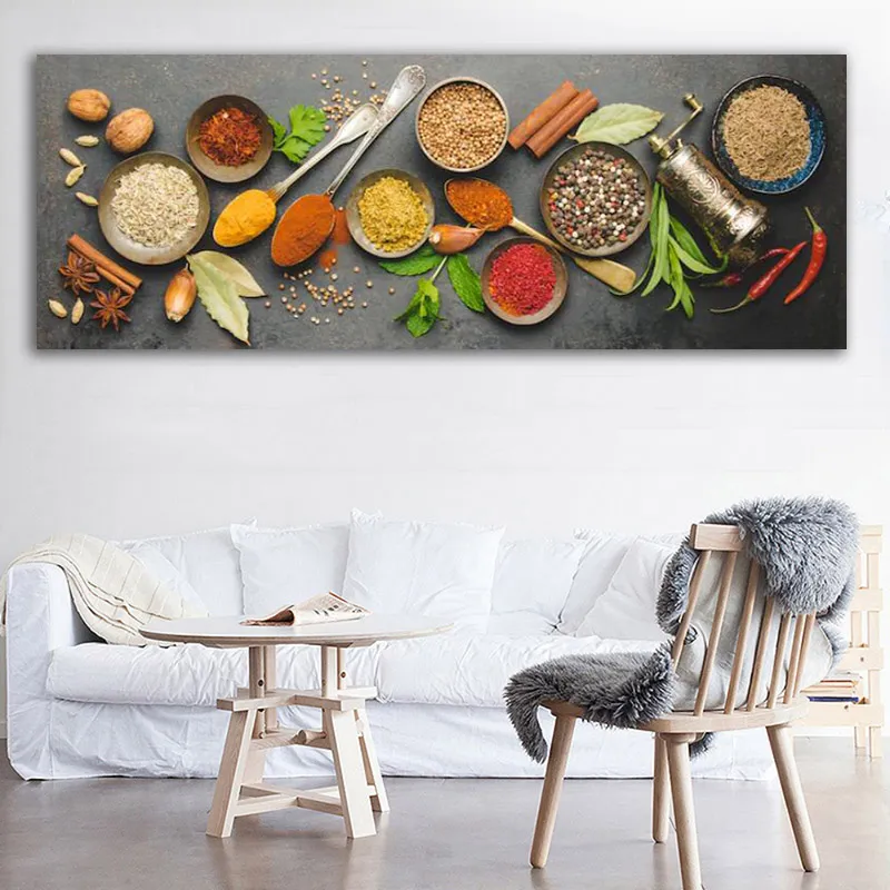 Kök dekoration vägg affischkonst Olika kryddor Skriv ut på dukmålningstryck och affischer Heminredning Ingen ram