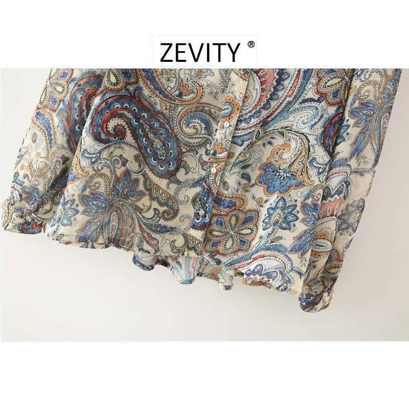 Zevity Women Vintage Netchew Nuts Drukuj Casual Smock Chic Bluzka Damska Retro Paisley Business BluSas Femininas Koszula Topy LS7003 210603