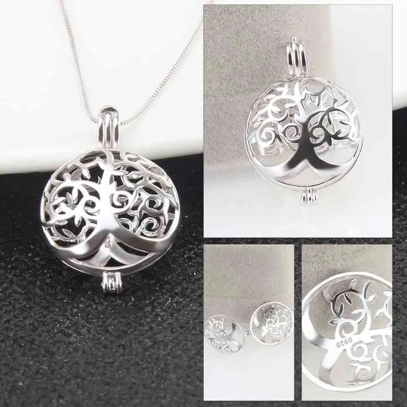 CLUCI Round Life Tree Women for Necklace Making 925 Sterling Silver Pearl Pendant Jewelry SC303SB360O