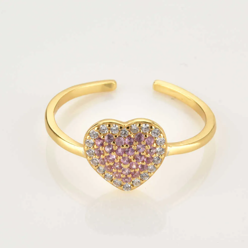 ANDYWEN 925 Sterling Silver Gold Heart Zircon Love Resizable Ring Adjustable Women Valentiens Gift Pave Big Open Jewels 210608