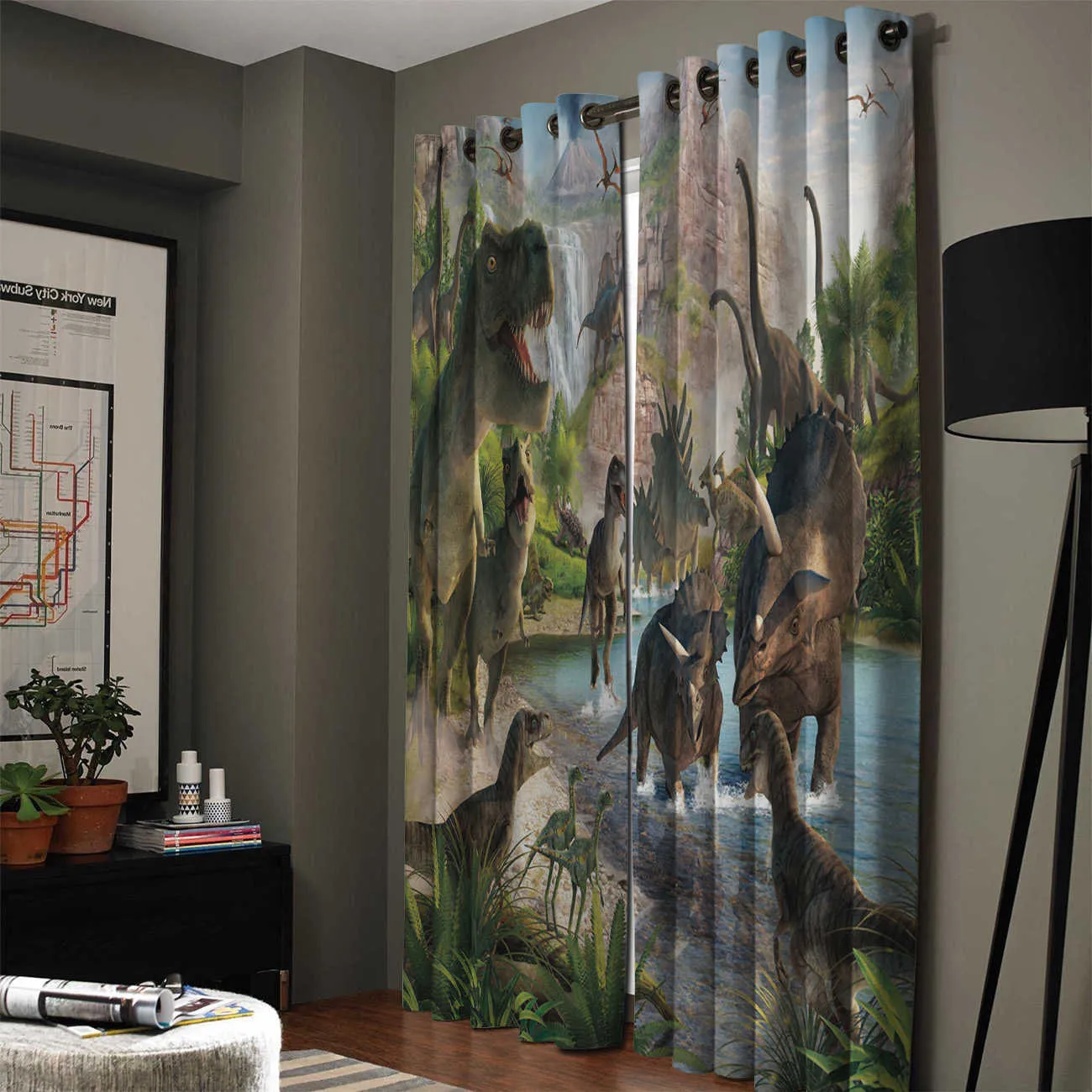 Traitements de fenêtre de dinosaure de dessin animé 3D Rideaux Valance Salon Rideaux Rideaux Chambre Décor Enfants Chambre Rideau 210913