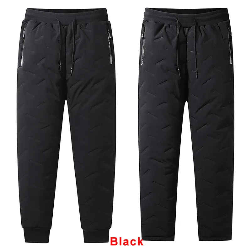 Winter Zip Pockets Thicken Fleece Sweatpants Men Joggers Black Grey Down Cotton Warm Pants Male Water Proof Thermal Trousers 7XL 220212