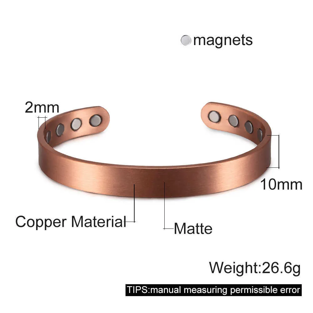 Bracciale in rame opaco da uomo Artrite magnetica regolabile 8 pezzi Magneti da 10 mm Bracciale da uomo Bracciale energetico magnetico uomo Q0717306G