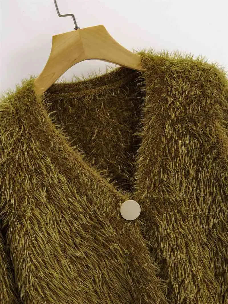 H.SA Корейский стиль свитер кардиориганов v шеи кнопка зеленые шикарные свитера мода кардиганы короткие перемычки женщины 210417