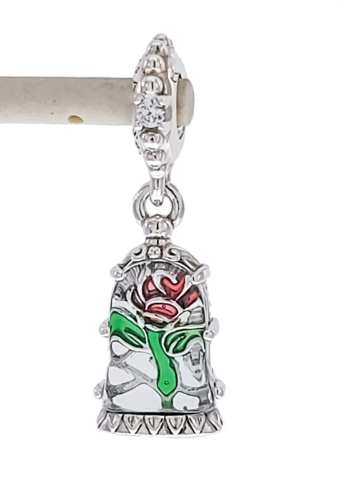 Authentic Pandora 925 Sterling Silver Disny Beauty Rose flower Dangle Charm fit European loose bead bracelet Jewelry 790024C01