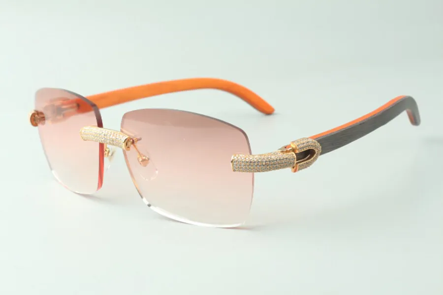 Direct S Micro-gepaved diamant zonnebril 3524025 met oranje houten tempels designer bril Maat 18-135 mm2971