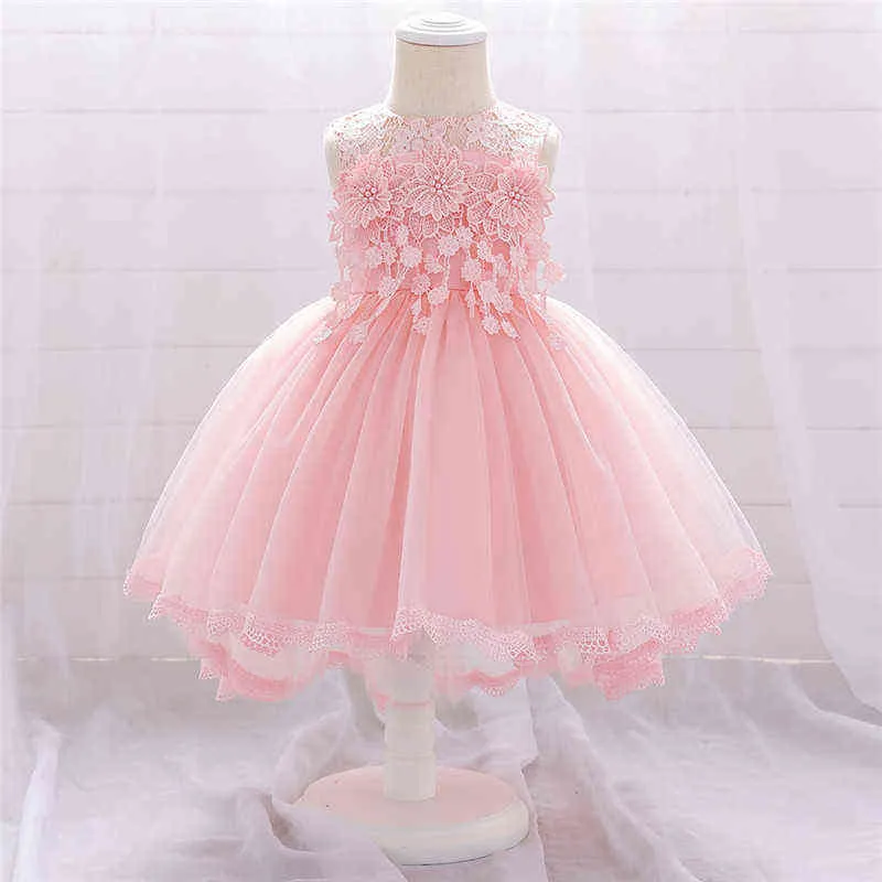 Infant Baby Girls Flower Dresses Christening Gowns Newborn Baby Baptism Clothes Princess Lace Trailing 1st Year Birthday Dress G1129