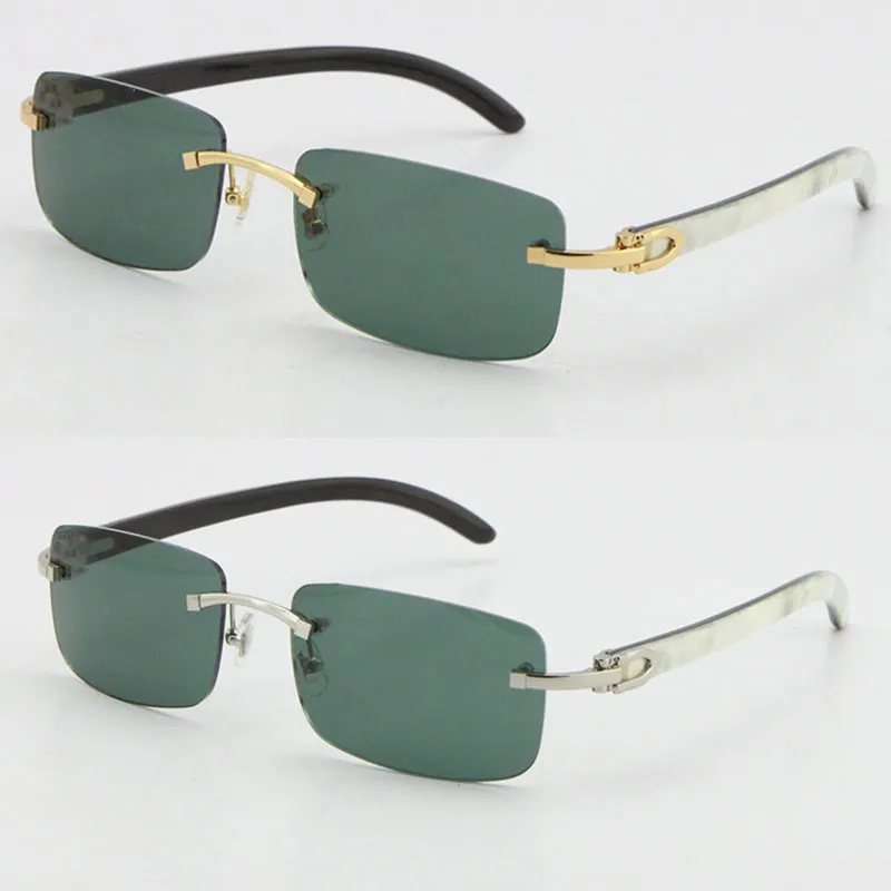 Whole Selling Rimless 8200757 Men Square Sunglasses Original White inside Black Buffalo horn Sun Glasses male and female UV400282a