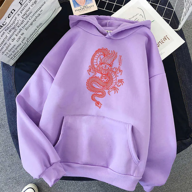 Winter Streetwear Tops Frauen Hoodie Ulzzang Harajuku Kawaii Vigtage Chinesischen Drachen Print Sweatshirts Casual Womens Hoody 210803