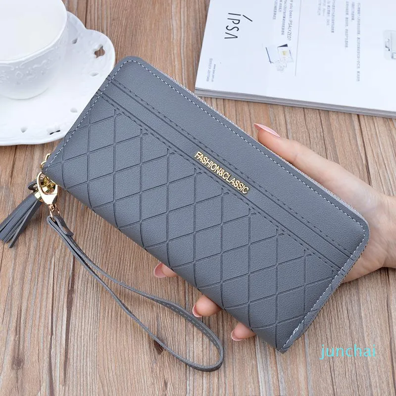 Designer-Wallets Zipper Tassel Checked Wallet Ladies Long With Large Capacity Mobile Phone Bag267P