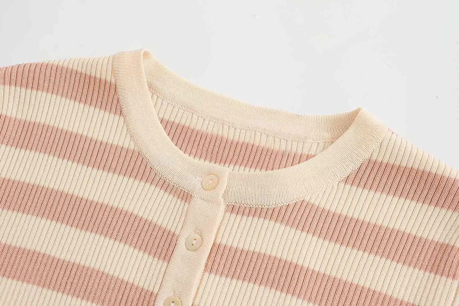 Women Fashion O Neck Striped Print Short Knitted Sweater Coat Female Chic Long Sleeve Cardigans Slim Crop Tops SW811 210420