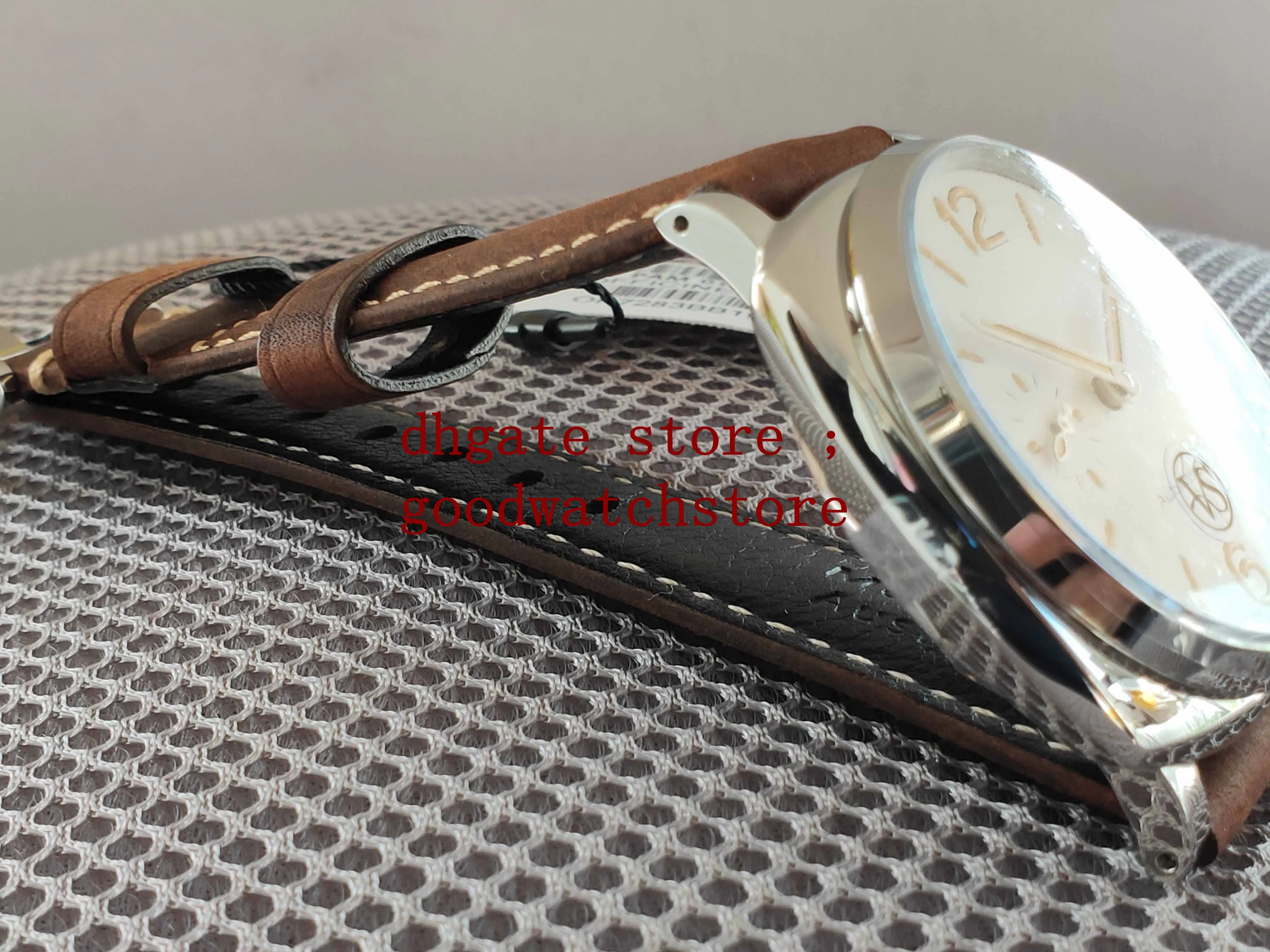 Luxury Men's 42mm Wristwatches VS ETA Cal P900 Mens Automatic White Dial Embossed Croc Print Calf Brown Leather Professional 2726