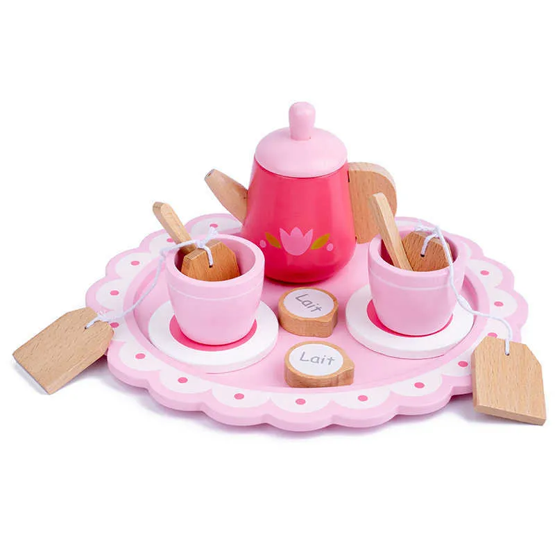Симуляционный чайный набор чайников детей 039s Играть в дом кухня набор для дневного чайного десерта торт мороженое деревянные игрушки раннего образования 4900129