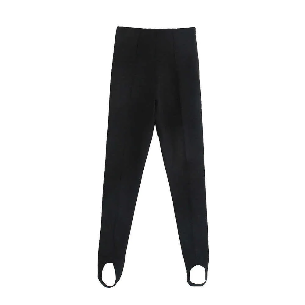 Frühling Slim Black Basic Base Einfarbige Hose mit hoher Taille Seitlicher Reißverschluss Fuß Show Wear Leggings Hose 210531