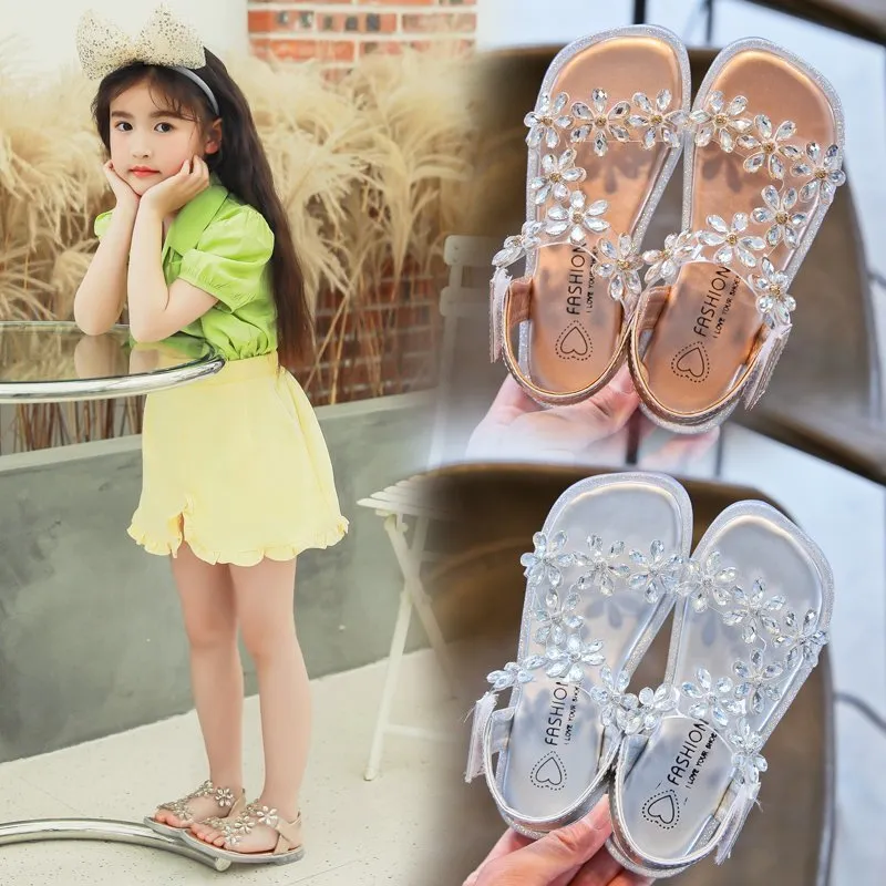 Girls039 sandales été 2021 nouvelles enfants 039s cristal fleur princesseUW809115160