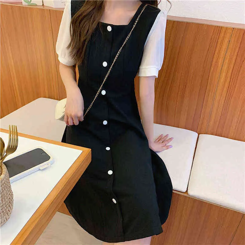 Dress Women Casual Patchwork Button Party Classy Girls Elegant Tender Ladies All-match Fashion Ulzzang Trendy Chic Stylish New Y1204