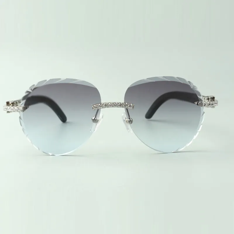 2022 Cut Lens Undless Diamond Sunglasses 3524027 с натуральными черными деревянными храмами.