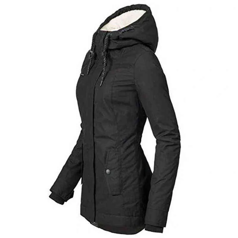 Coton Rembourré Veste Noir Femmes Solide Capuche Fourrure Chaud Manteau D'hiver Plus La Taille S-4Xl Bureau Dames Rétro Causal Lâche Parkas Outwear 211108