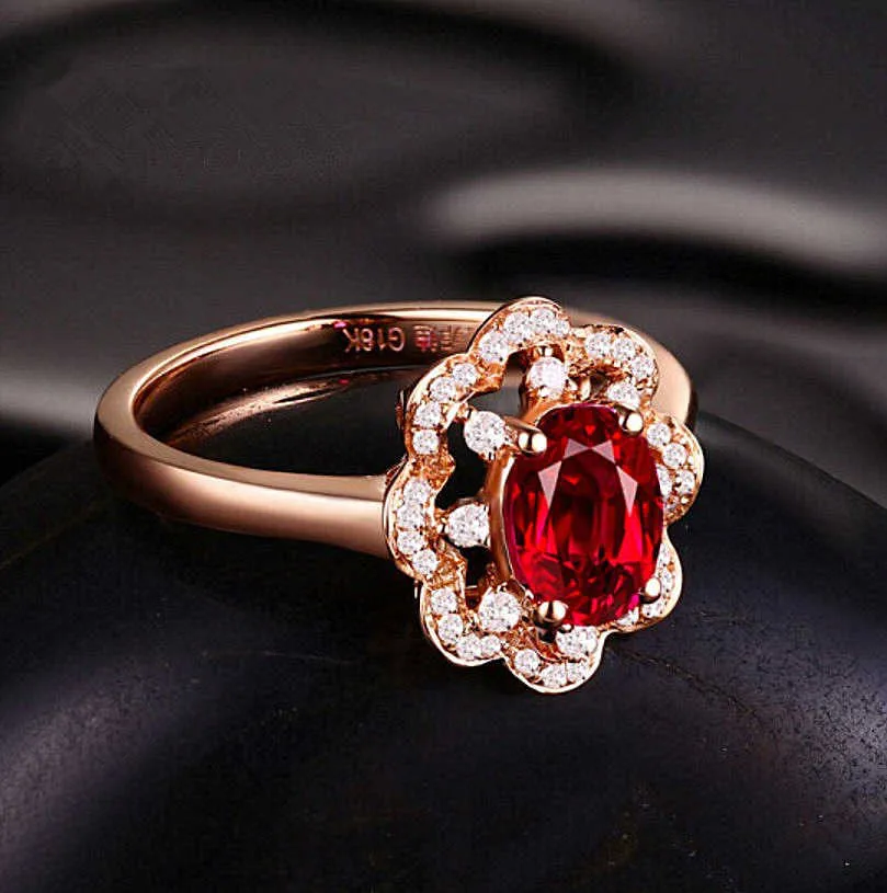 Kvinnor Ringar Crystal Silver Ring Engagement Red Rose Gold Smycken Tjej Lady Cluster Styles Band