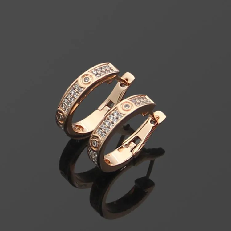 Fashion Jewelry Metal Copper Love Stud Earring With Full Diamond For Mother And Women Girls Earring jewelry 3 Colour Select