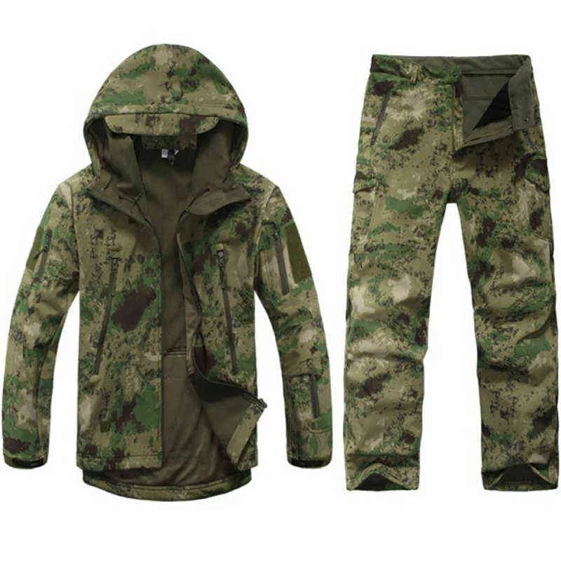 TAD Dişli Taktik Softshell Kamuflaj Ceket Seti Erkekler Ordu Rüzgarlık Su Geçirmez Avcılık Giysileri Camo Askeri Andpants 211217