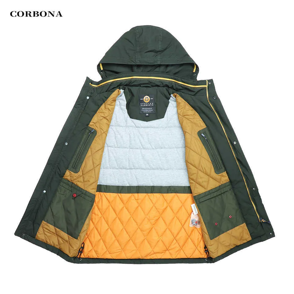 CORBONA Stil Herbst Herren Jacke Winddicht Outdoor Abnehmbare Hut 100% Baumwolle Futter Hoher Kragen Business Casual Mantel 211013