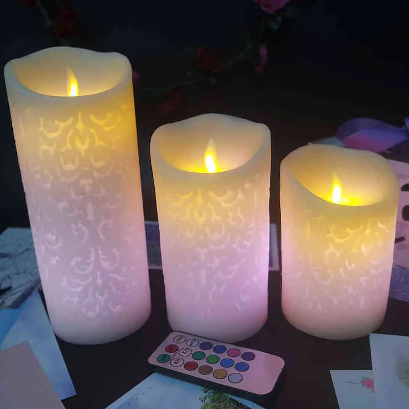 Candela di cera a led a luce multipla che cambia colore con telecomando RGB, fornitura di nozze / bar, SPA, KTV, el, Natale, anno 211222