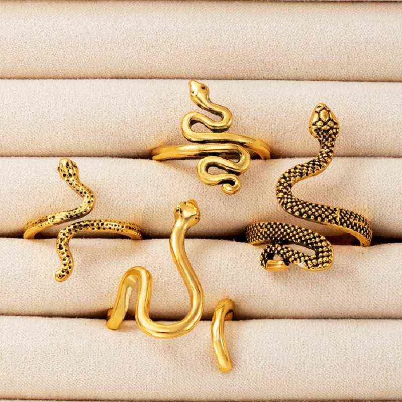 4 stks / set vintage persoonlijkheid dier vinger ringen set overdreven metalen slang ring sieraden voor vrouwen meisjes feestaccessoires Nieuwe G1125