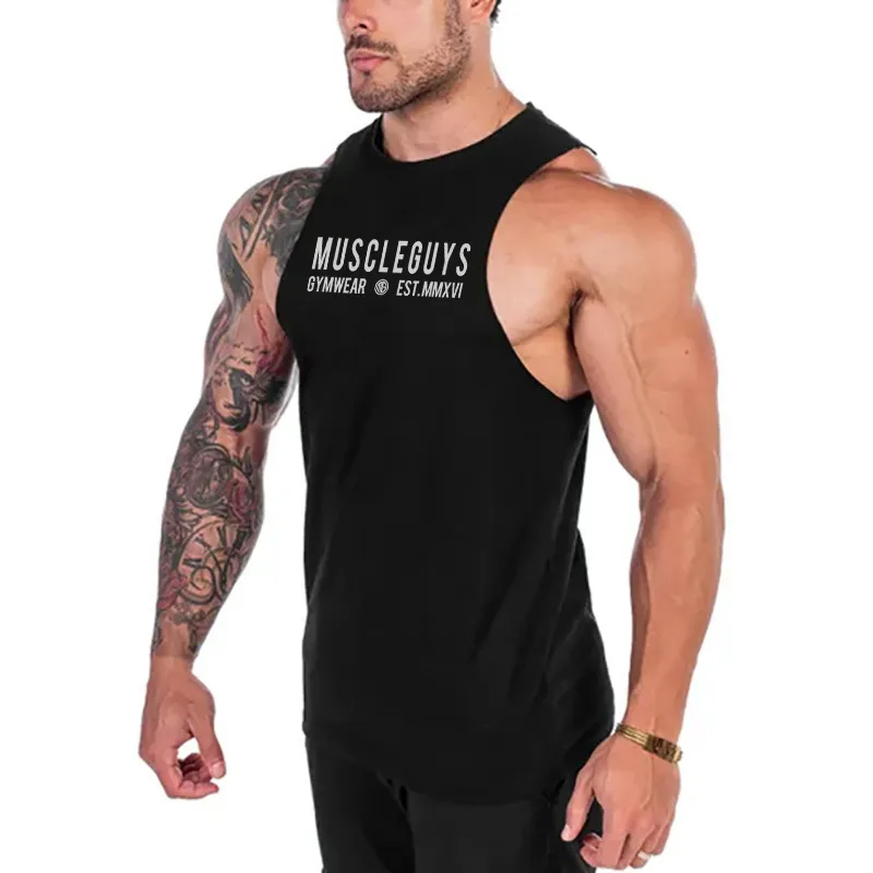 Летняя мода Muscleguys Hymwear Brand Bodybuilding Stringer Bange Top Мужчины Спортивная одежда Фитнес мужской Без рукавов Жилет M-XXL 210421