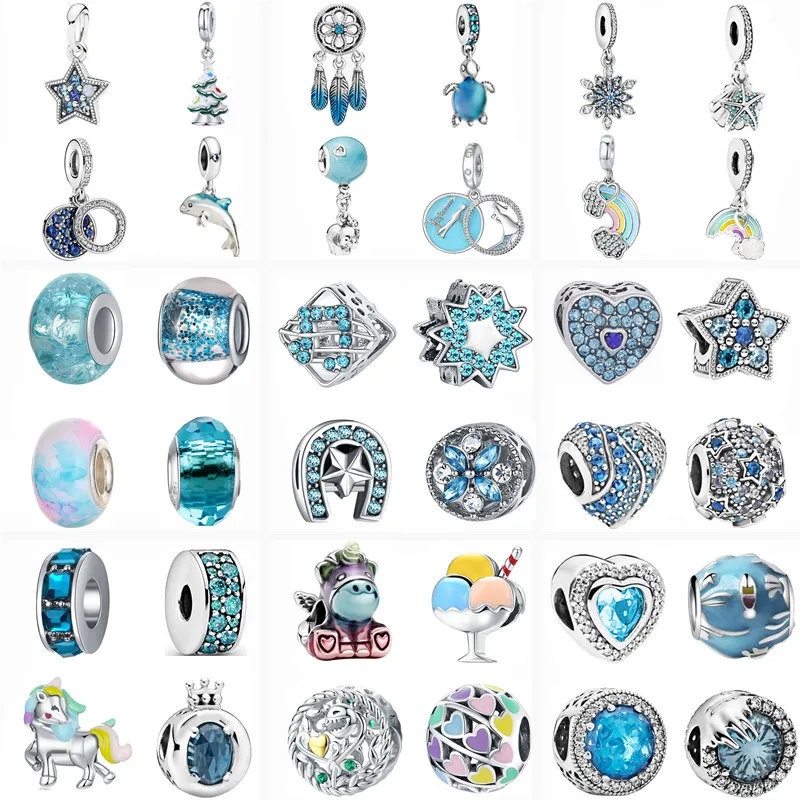 Tout nouveau pendentif bleu ciel en forme d'étoile en forme de coeur note de musique perles de zircone brillantes adaptées au bracelet Pandora bijoux de bricolage exquis pour femmes