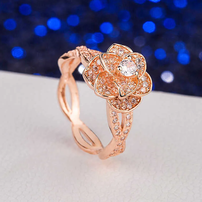 Womens Rings Crystal Jewelry 18K plated rose gold ring group zircon Cluster For Female Band styles