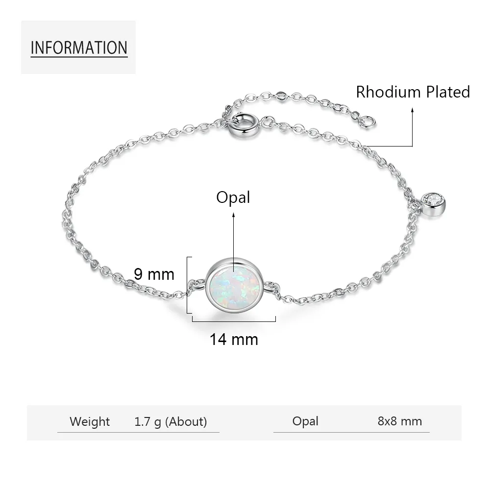 Designer Jewelora Silver Color Round White Opal Bransoletka z Cyrkonia Klasyczne Klasyczne Regulowane Charm Charm Bransoletki dla kobiet