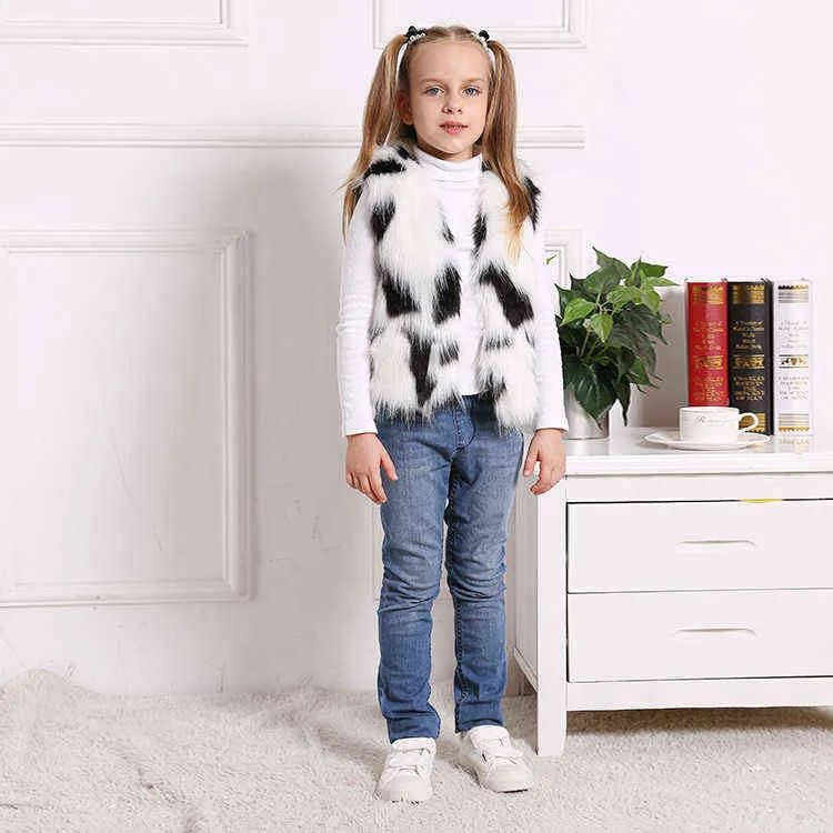 Gilet en fausse fourrure Lepoard pour enfants / bébés filles 211203