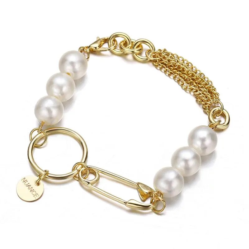Charm Bracelets Europe And America Style Pearl Metal Paper Clip Circle Creative Retro Simple Alloy Bracelet289a