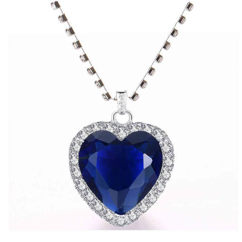 Titanic coeur d'océan bleu coeur amour pour toujours pendentif collier sac en velours Y1218291l
