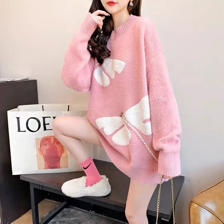 H.SA Women Casual Pink Winter Sweater Female Pullover Oversize Korean Harajuku Clothing Loose Knit Jumper Kawaii Knitwear 210417