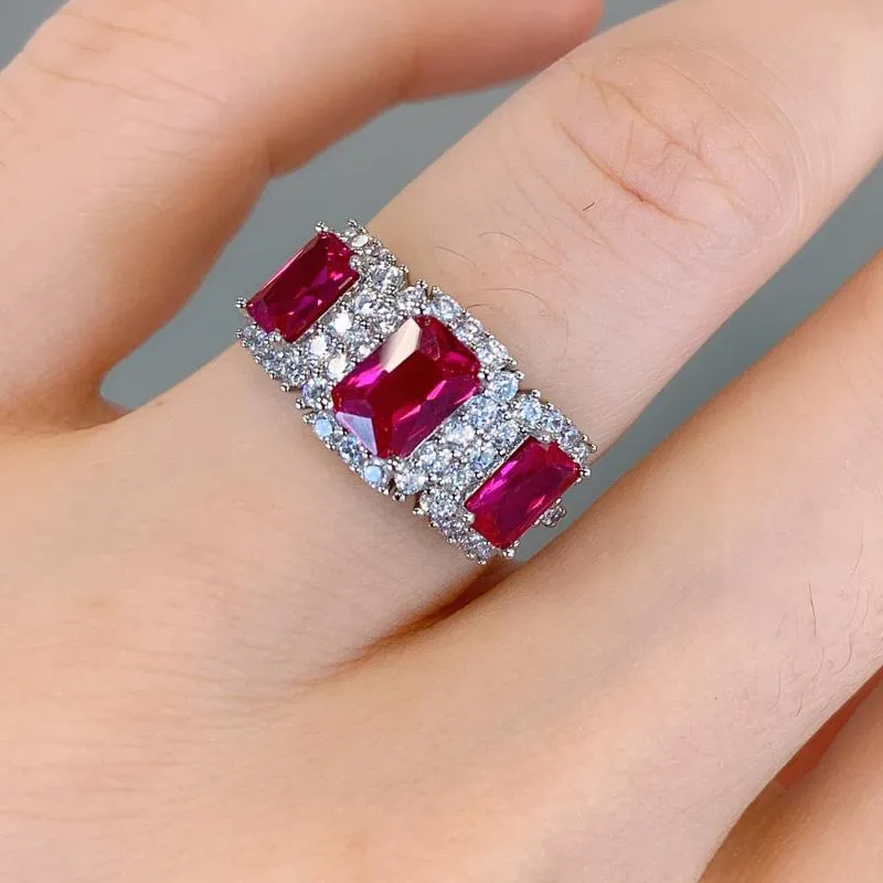 Cluster Ringen Shipei Luxe 925 Sterling Zilver Ruby Tanzanite Bruiloft Engagement Fijne Sieraden Vintage Wit Gouden Ring Voor Vrouwen W282p