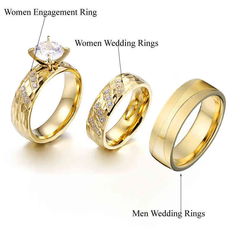 Luxury Promise Fedi nuziali di fidanzamento impostate coppie Uomini e donne Colore oro Alleanza Matrimonio Anniversario Regalo 211217