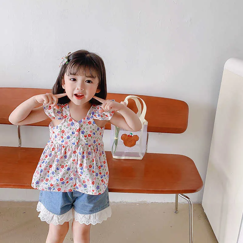 Корейский стиль девушки летом слинг без рукавов без рукавов детские хлопок повседневные летающие рукав жилет топы 210615