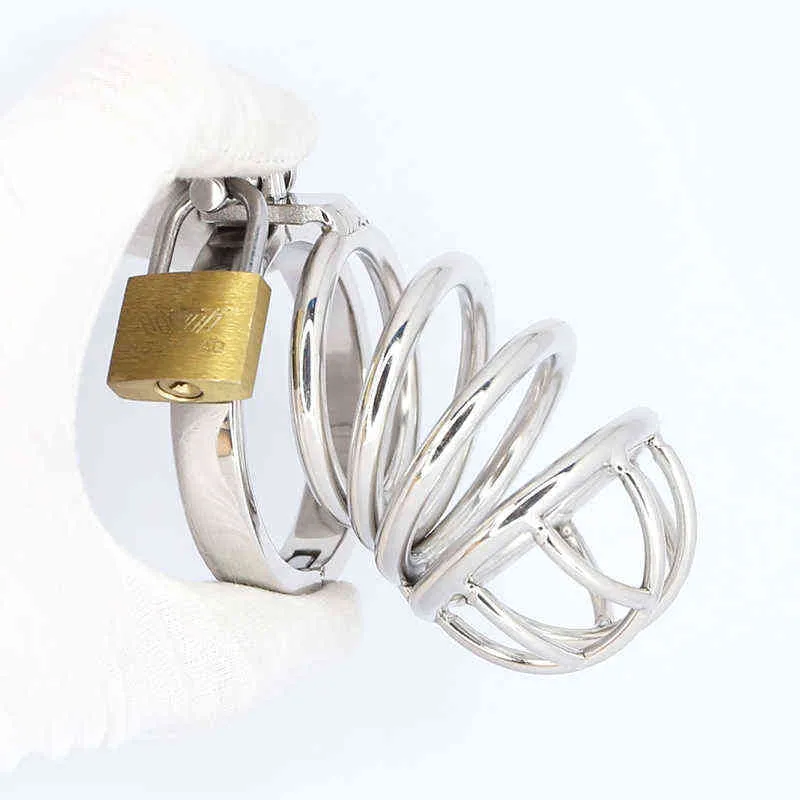 NXYCockrings Stainless Steel Chastity Cage Cock with Lock Penis Ring Erotic Metal Fetish Lockable Devices Belt Sex Toys for Men 1126