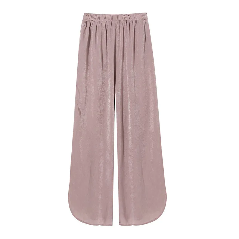 Puwd Oversize Mulheres Alto Cintura Calças Primavera-Outono Casual Ladies Luz Luz Cor-de-rosa Imitação de Seda Feminino Cordão Pijama 210427