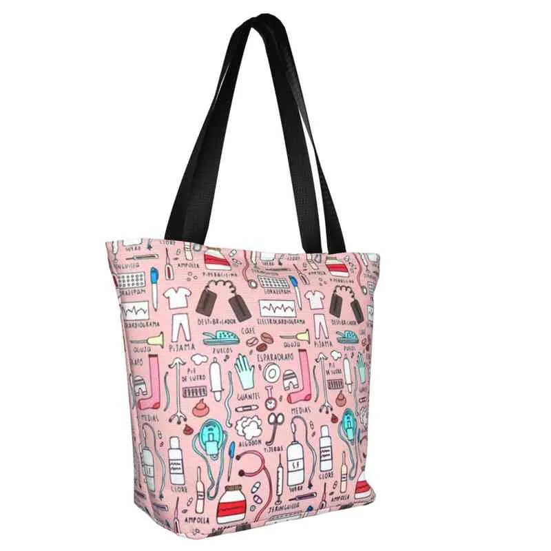 Borse della spesa carino cartone animato cartoon modello modello modello grande shopper tote tote tote pieghevole eco femmina borse da viaggio di alta qualità spalla 220301