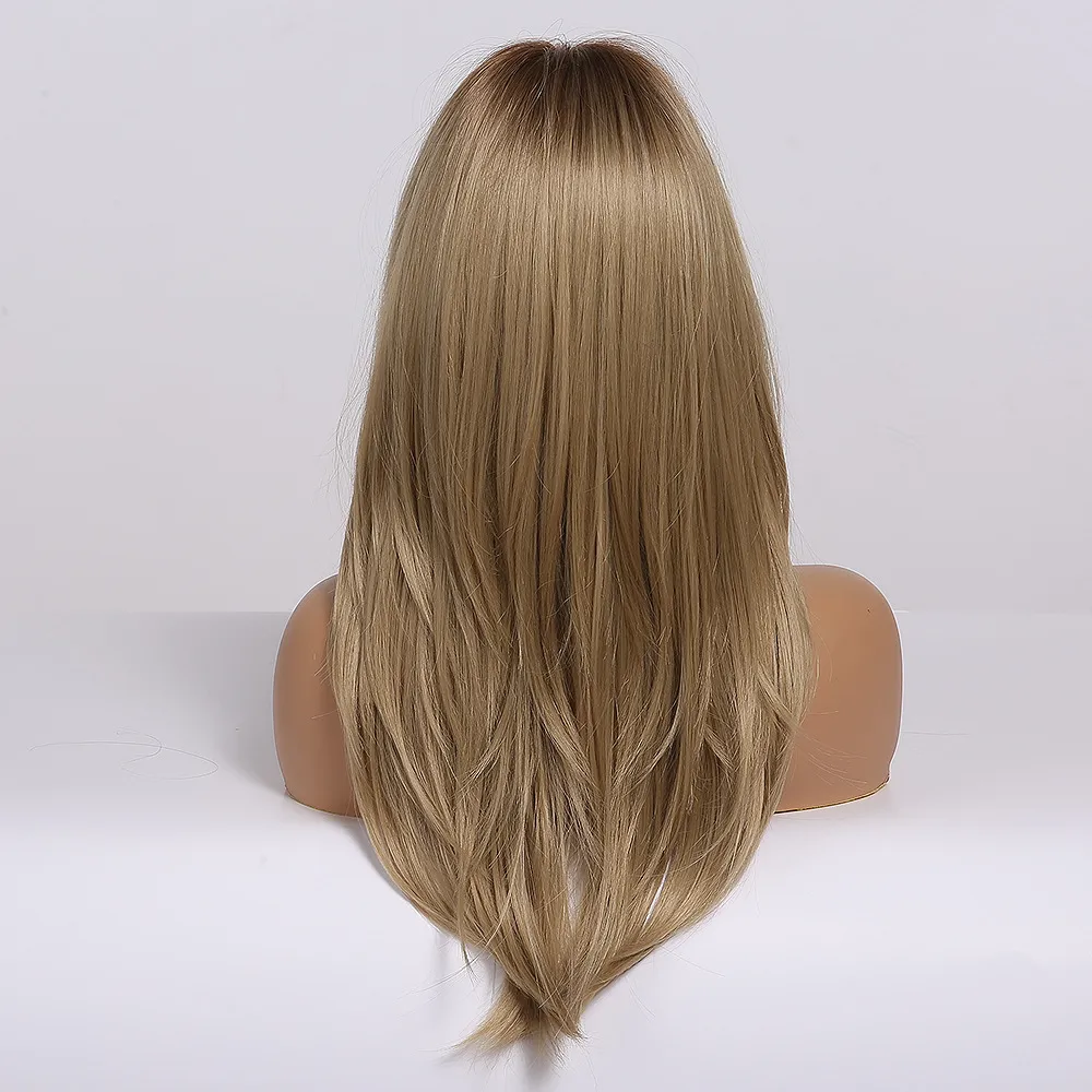 Brown para loira ombre mulheres peruca com franja perucas sintéticas de comprimento médio mergulhado peruca natural peruca de cabelo cosplay resistente ao calor