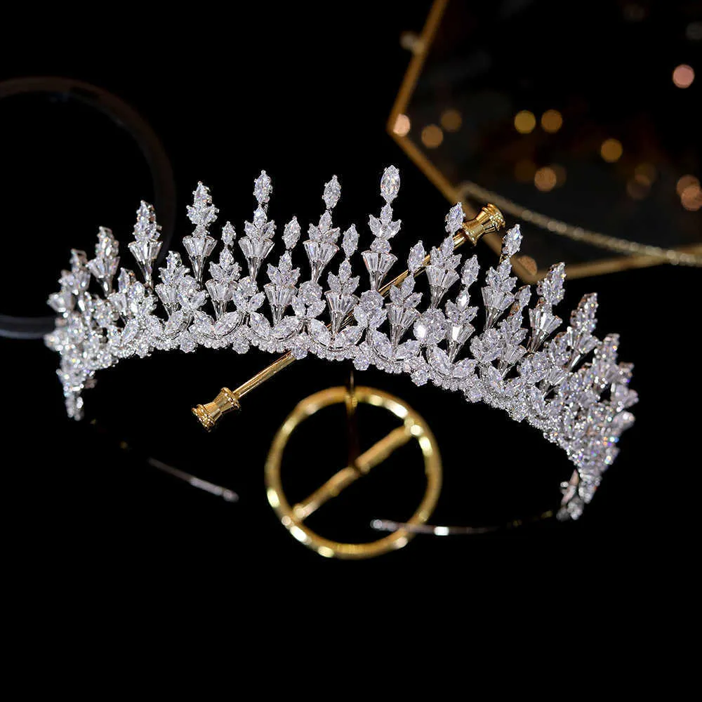 ASNORA Luxury Hair Accessories For Women's Crown Bride Tiara Wedding Unique Flower Element 3A Zirconia wedding 210616