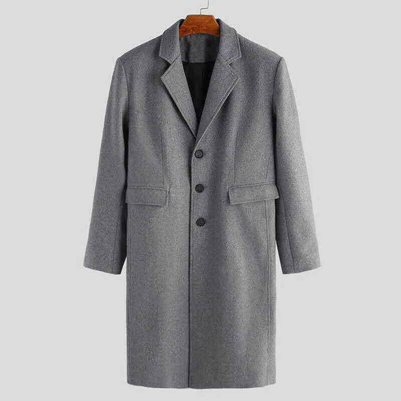 Cappotto misto lana da uomo Giacche a maniche lunghe solide Cappotti da uomo in pile Streetwear Moda Capispalla lunga da uomo Trench Cappotto di lana 211122