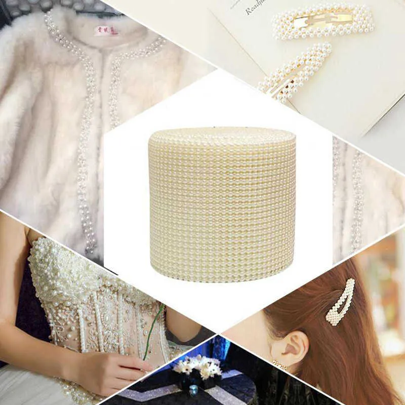 24 rijen 4mm Pearl Mesh Wrap Lint Bead Roll Acryl Pearl Trim voor Bruiloft Cake Vaas Bruids Douche Decoraties DIY Craft Y0730