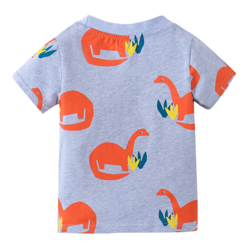 夏の子供のためのジャンプメートル恐竜Tシャツ綿の服の動物ティー子供男の子の服かわいいトップス210529