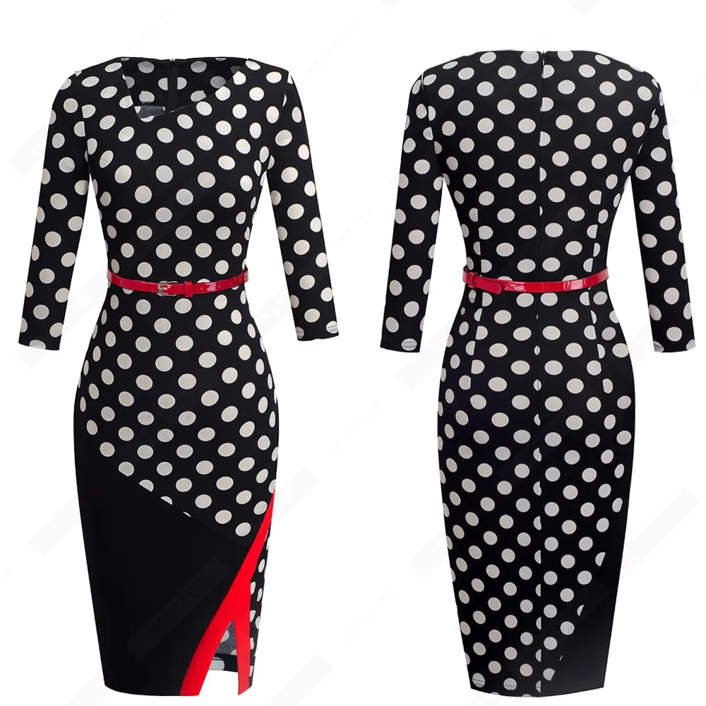 Kvinnor Formell knälängd Asymmetrisk nackkläder för att arbeta klänningar Business Office BodyCon Elegant Pencil Dress EB290 210401