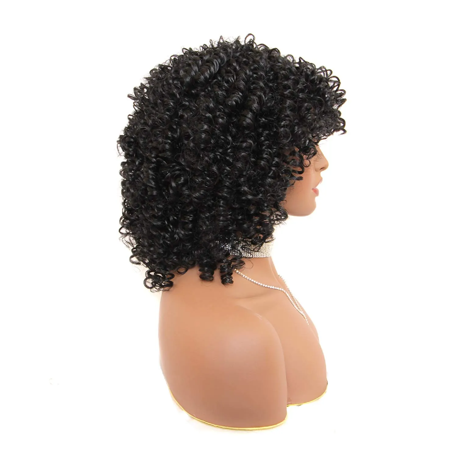 Curto Preto Marrom Loira Kinky Curly Wigs para Mulheres Negras Fluffy Ondulado Sintético Afro Curly Hair Wig com Franja para Uso Diário direto da fábrica