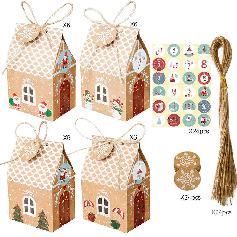 gingerbread منزل هدية مربع عيد الميلاد مربع الحلوى علاج مربع مع ملصقات مجيء و هدية بطاقة الإحسان حقيبة مجموعة 210402